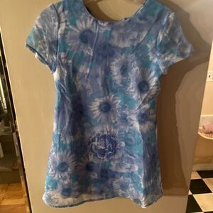 Vintage 90s girls sweet soda Floral Blue and White Short Sleeve Dress